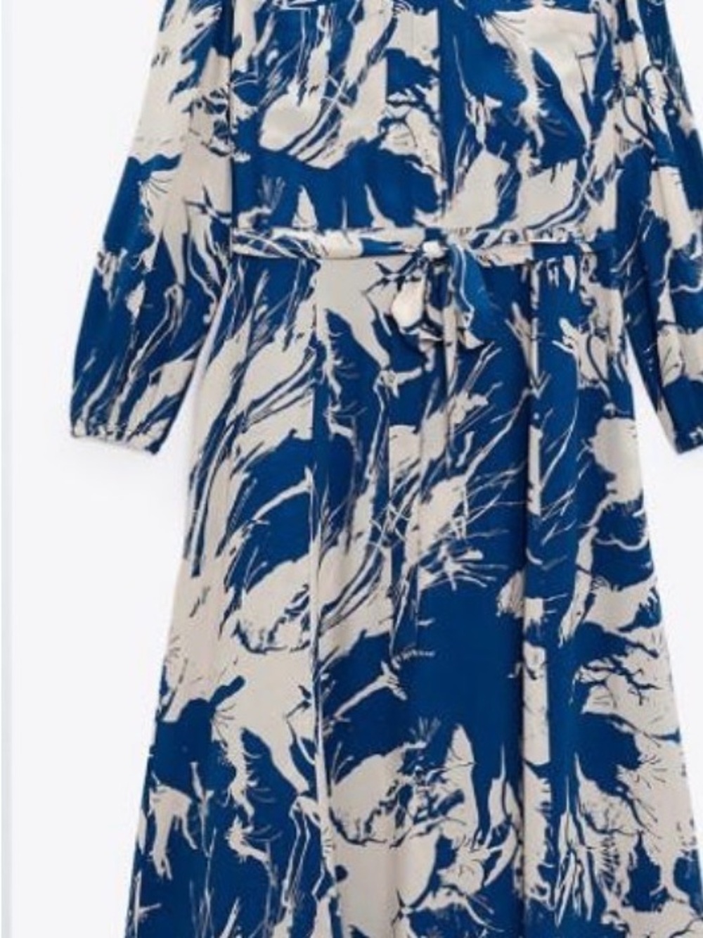 Zara Blue and Cream Abstract Print Long-Sleeve Casual Dress